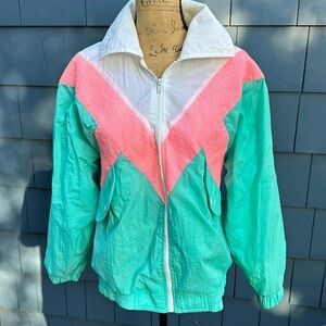 💚🩵💜Vintage Gitano outerwear small mint coral white jacket lined oversized
